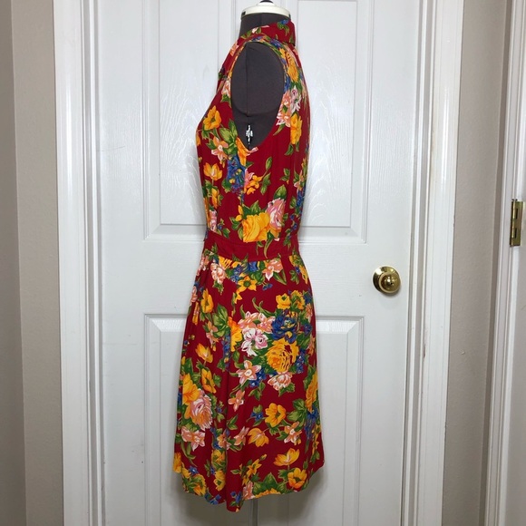 BANANA REPUBLIC Vintage Made Hong Kong Collar Pockets Button Down Floral Dress 8 - Picture 5 of 14
